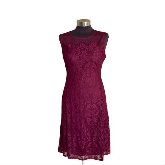 Burgundy Lace Dress Sz 4 Sleeveless Coquette Fairy Cocktail Wedding New - Picture 1 of 12